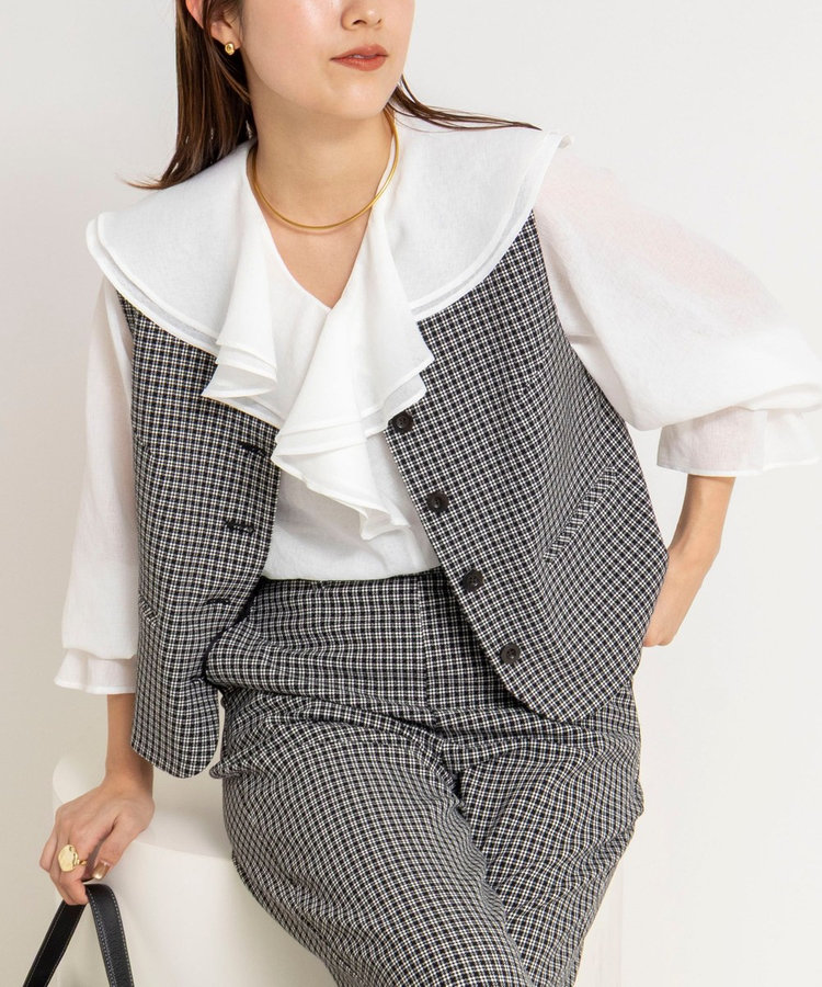 セットアップ対応》ウォッシャブルビーチェックベスト（5-0035-7-04