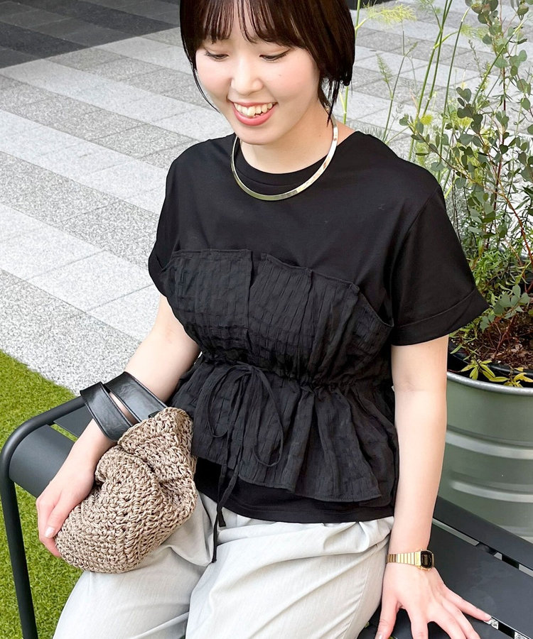 シアーチェックビスチェ付きTシャツ