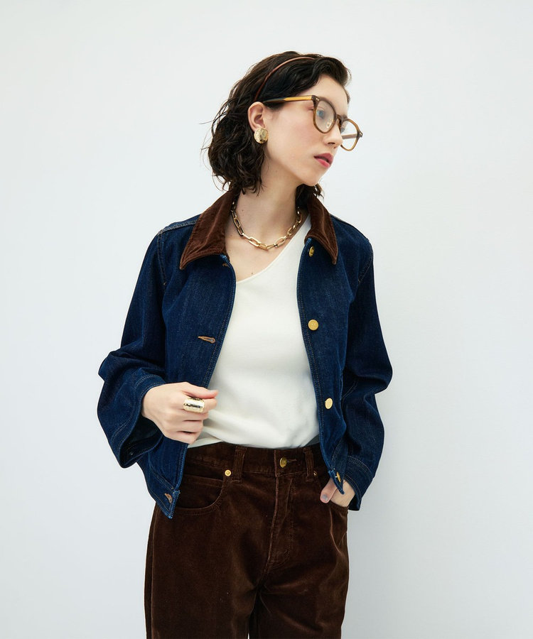 【RM denim】コーデュロイ襟2WAYフレアショート丈Gジャン