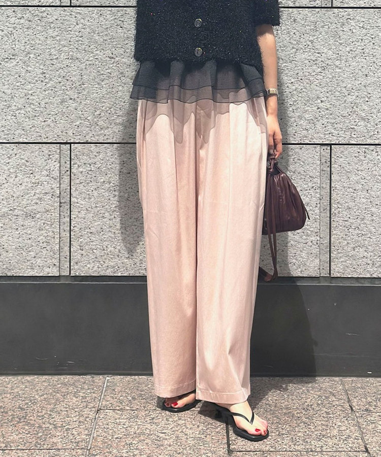 《セットアップ対応》ウォッシャブルバイオツイルタックワイドパンツ