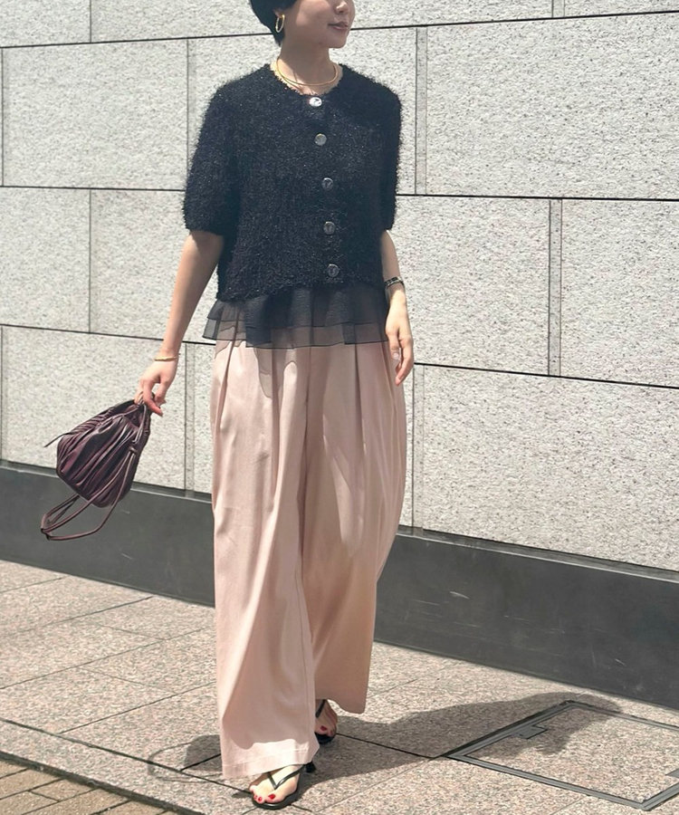 《セットアップ対応》ウォッシャブルバイオツイルタックワイドパンツ