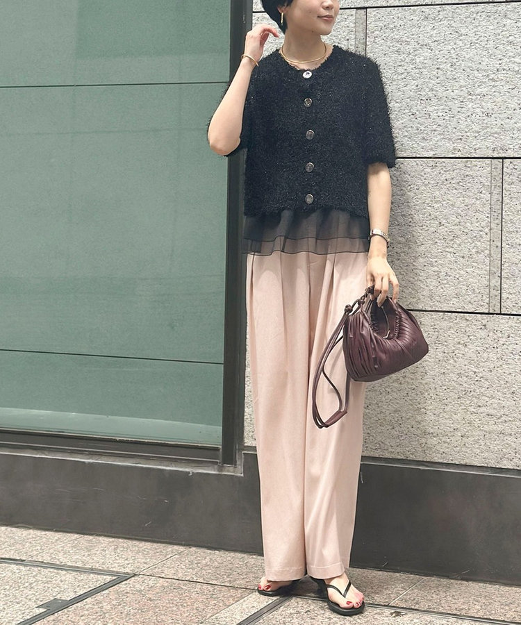 《セットアップ対応》ウォッシャブルバイオツイルタックワイドパンツ