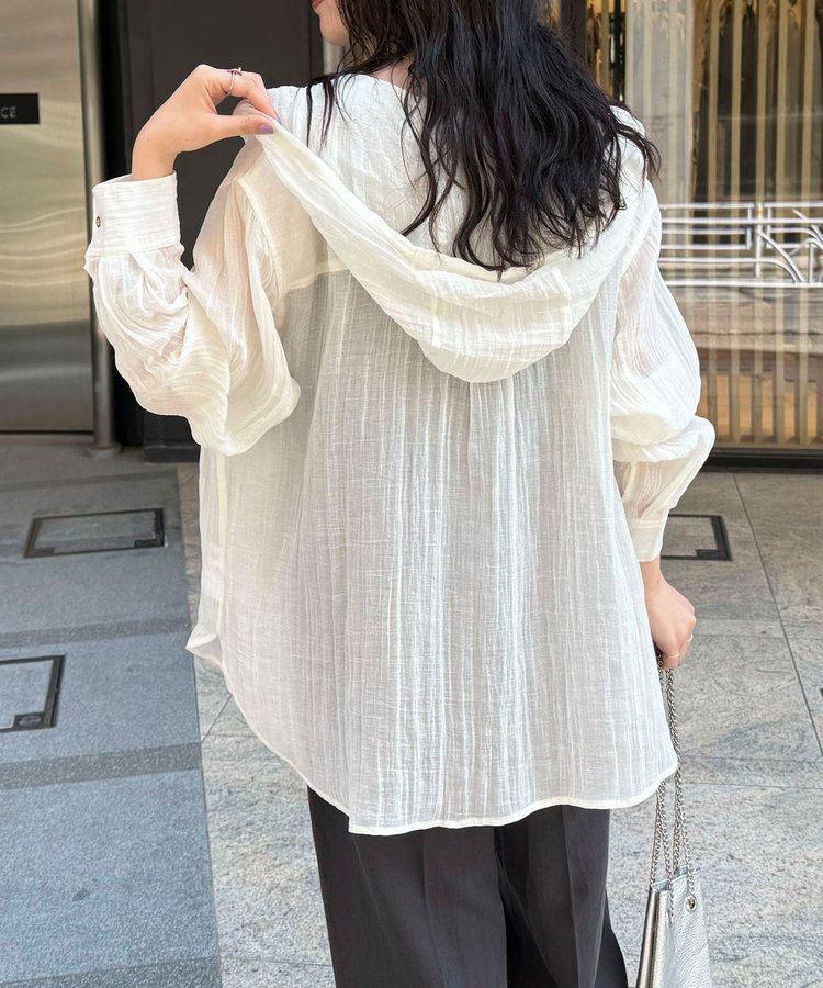 リネン混楊柳フーディシャツ