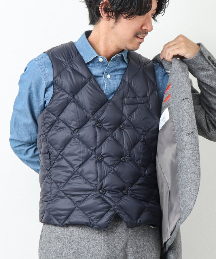 【TAION/タイオン】W-BREASTED SNAP BUTTON DOWN GILET ダウンジレ, オリーブ, M