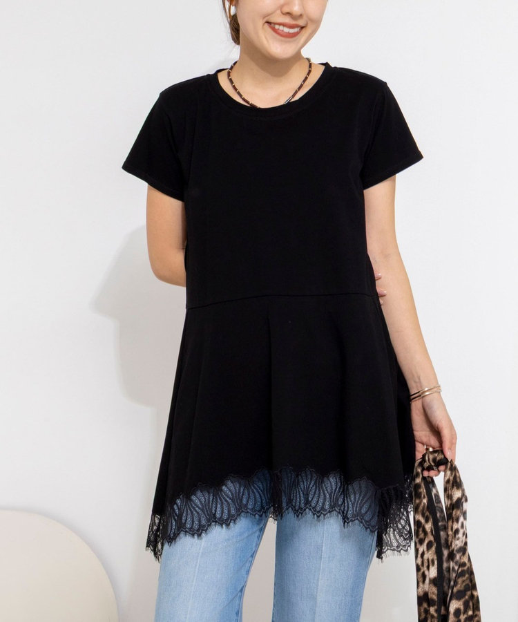 【WEB限定】ウォッシャブルヘムレースカットソー