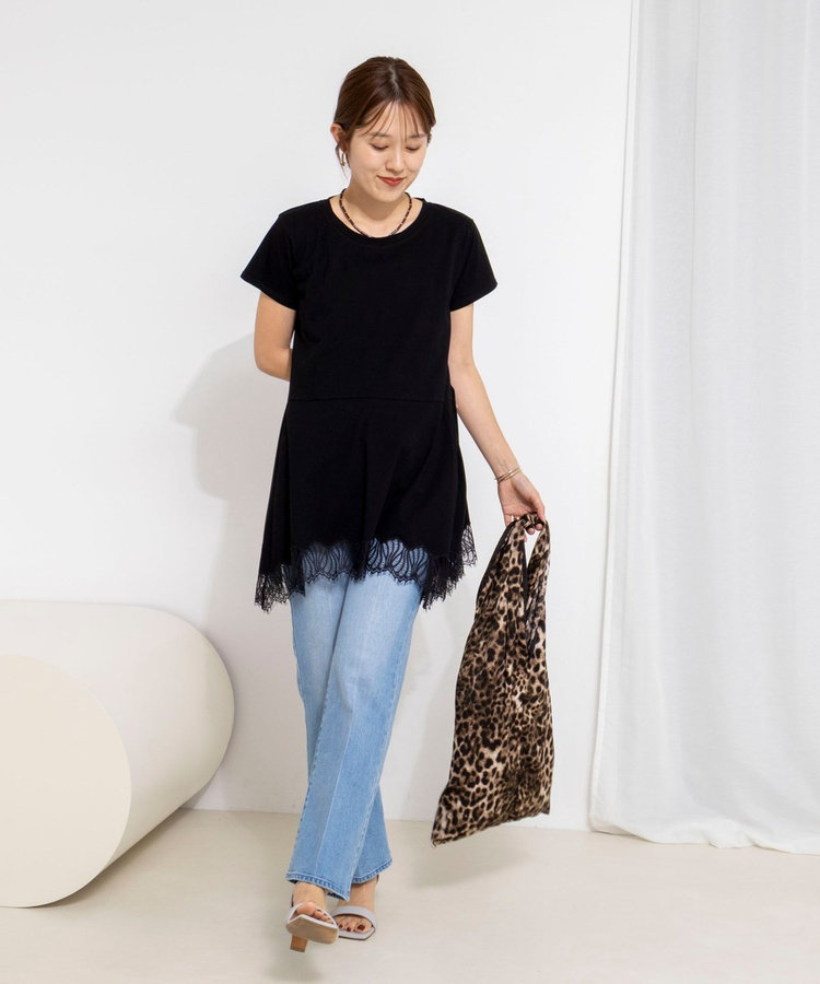 【WEB限定】ウォッシャブルヘムレースカットソー