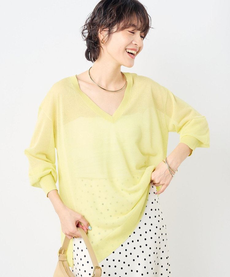 【WEB STAFF守屋☆別注カラーあり】麻混シアーVネックプルオーバーニット