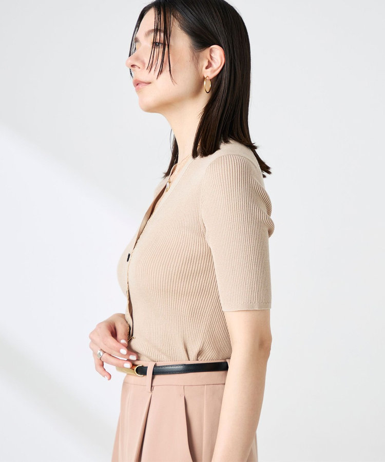 ［WEB限定 SPECIAL SALE！］《接触冷感》綿アセリブ半袖Vネックカーディガン