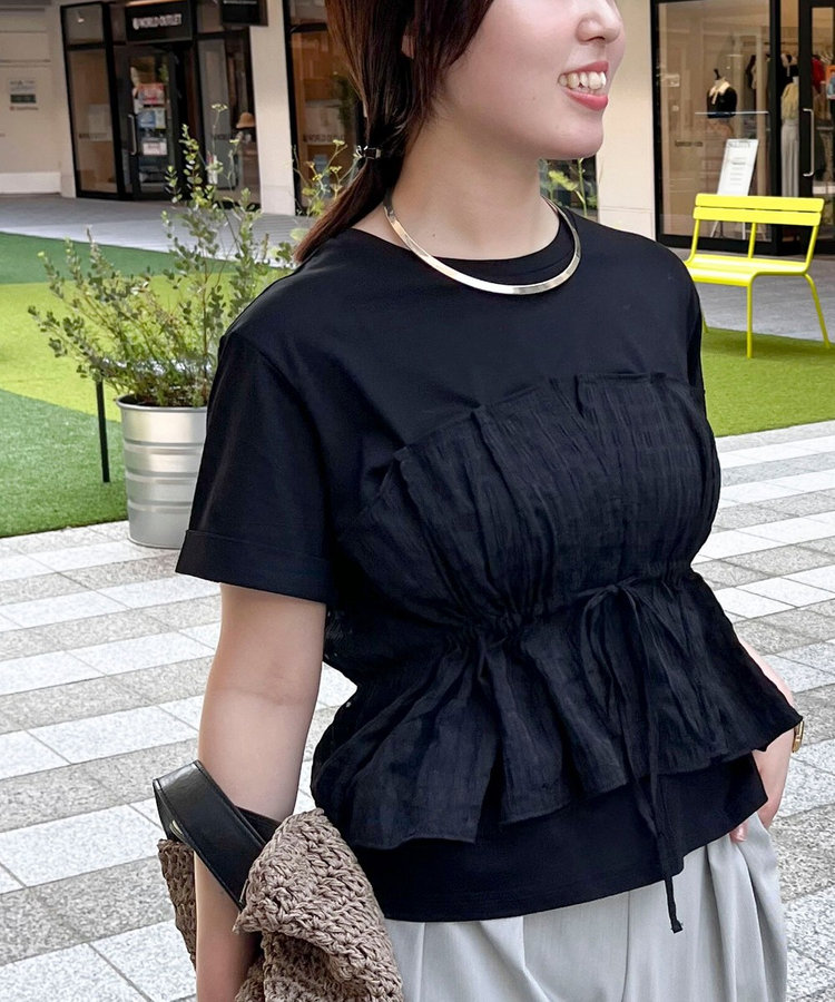 シアーチェックビスチェ付きTシャツ