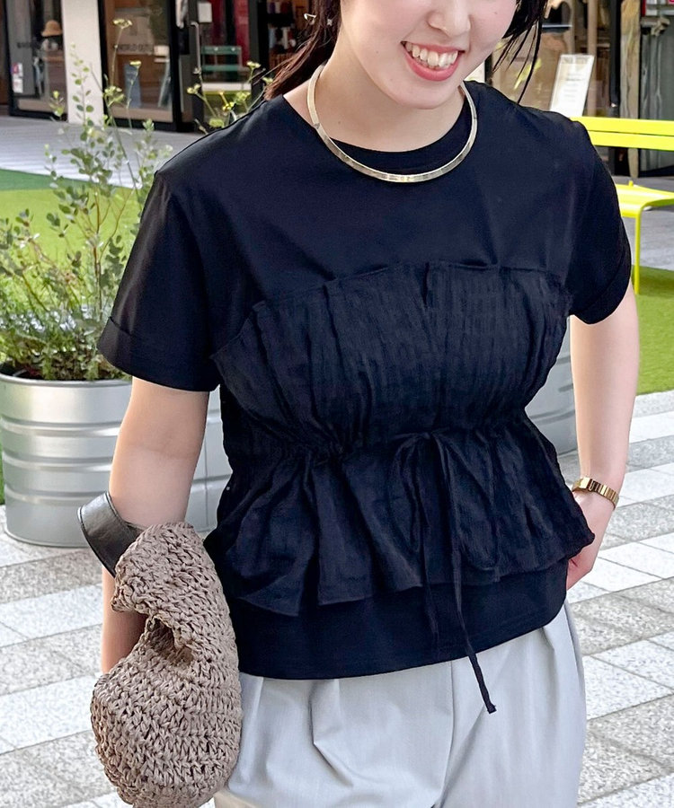 シアーチェックビスチェ付きTシャツ