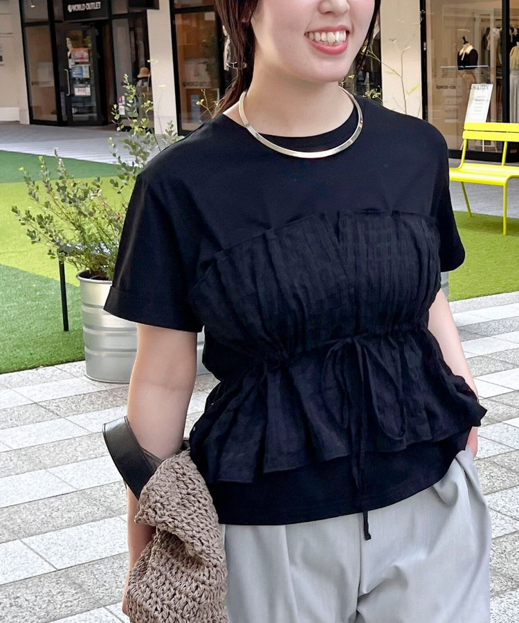 シアーチェックビスチェ付きTシャツ