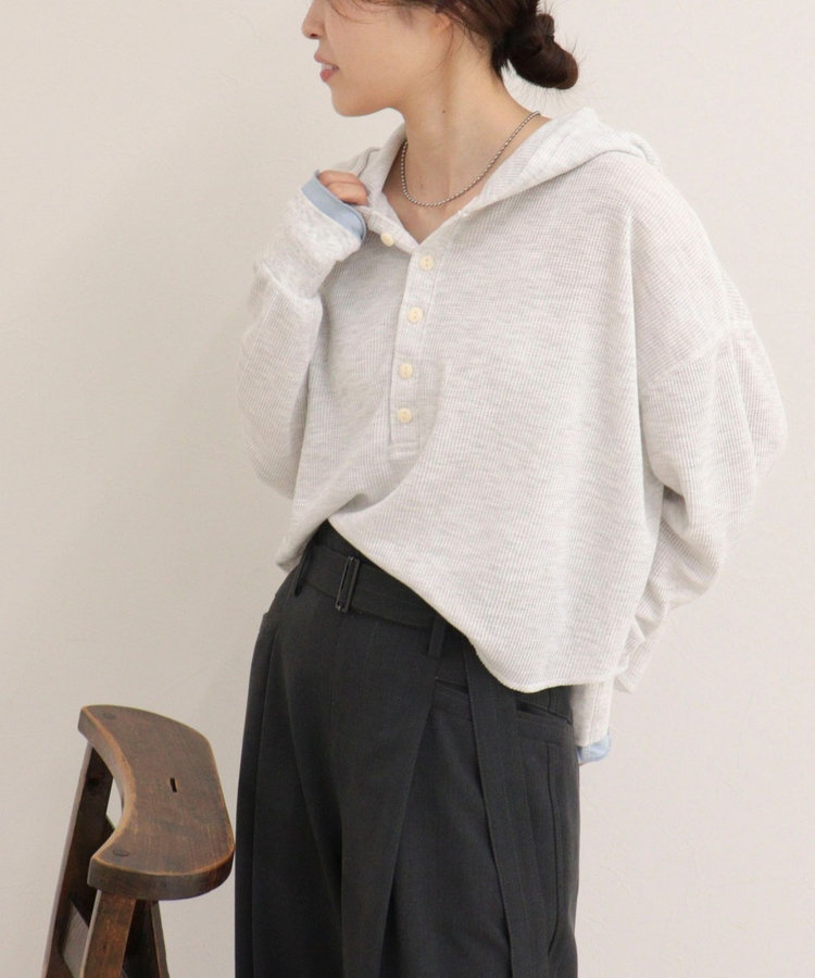 《WEB限定》【DISCUS /ディスカス】ワッフルヘンリーネックフーディ