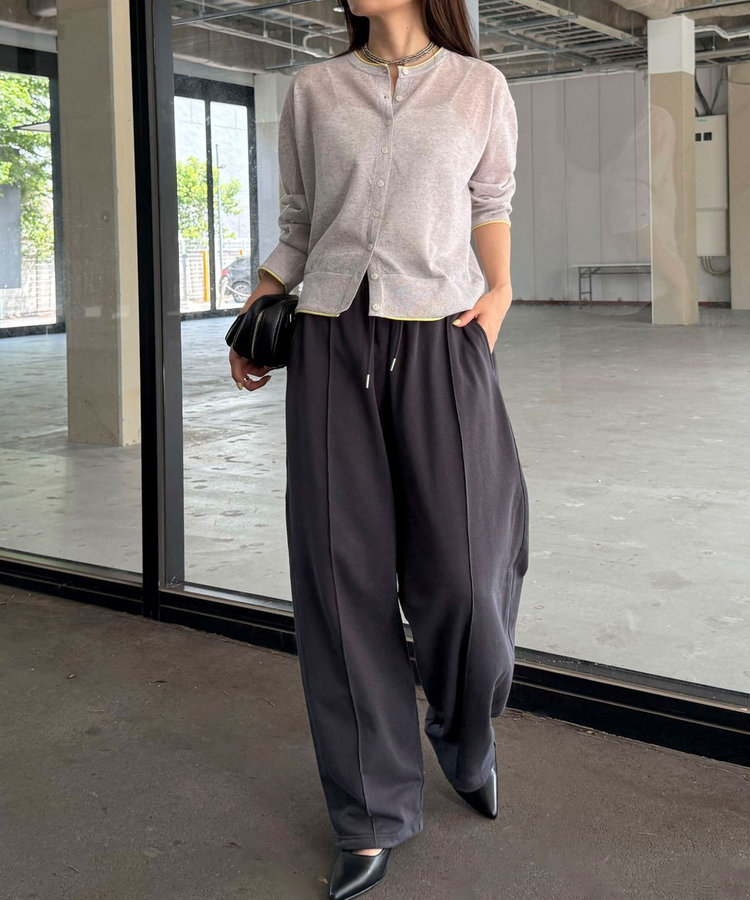 リネン混配色カーディガン